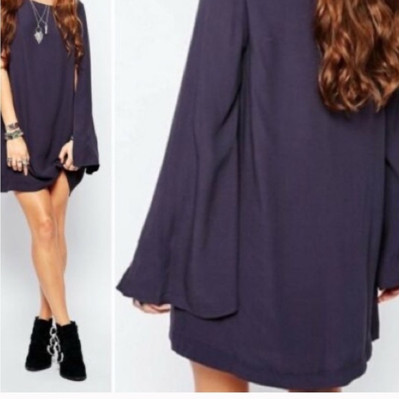 Free People some like it hot Navy Blue slit sleeve Cape Dress - Picture 4 of 6